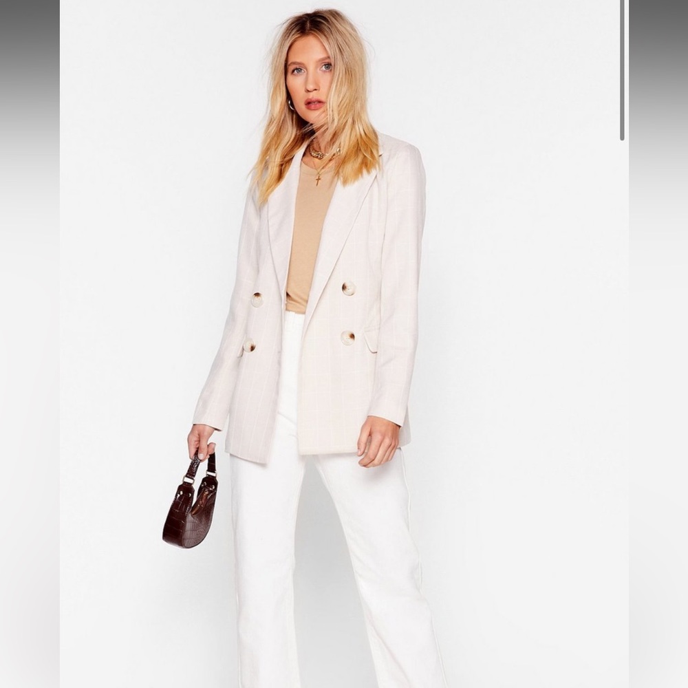 Nasty Gal Cream Double-Breasted Blazer